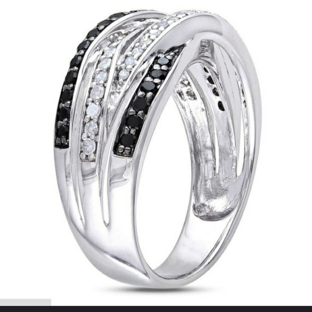 925 Sterling Silver Black/Silver Zircon Ring